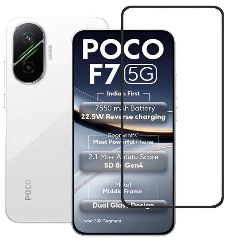 ANDYGLASSES Tempered Glass Screen Protector Compatible for Poco F7 5G/Poco F7 (Black) with Edge to Edge Coverage and Easy Installation kit - Image 1