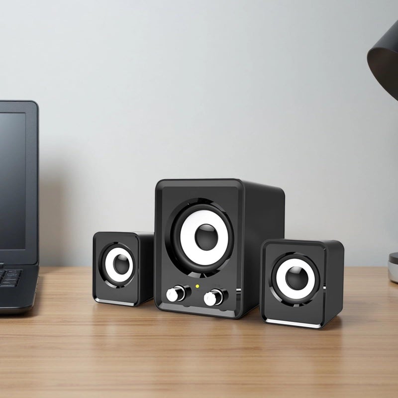 نظام سينما منزلي Black Wireless 3 قطع مع مضخم صوت فرعي 2.1 قناة باس قابل للتعديل - Image 4