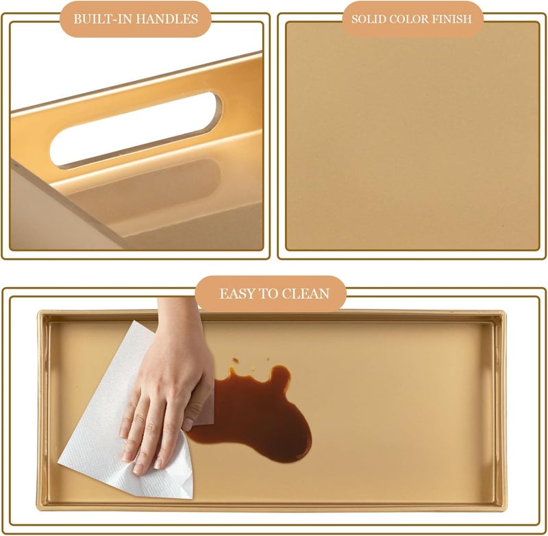MAONAME Gold Vanity Tray Set of 2, Plastic Decorative Tray with Handles, Rectangular Bathroom Tray for Toilet Tank, Counter, 13.8" X 6" X 1.57" - Image 4