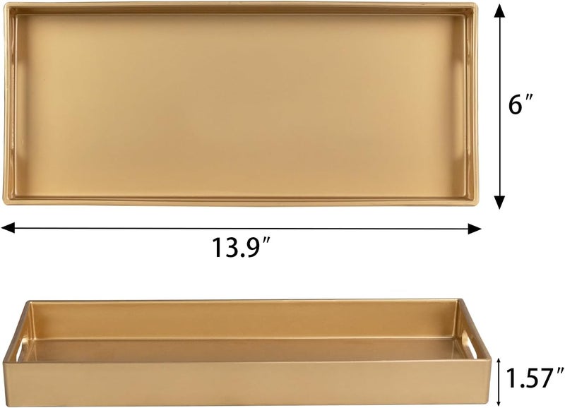 MAONAME Gold Vanity Tray Set of 2, Plastic Decorative Tray with Handles, Rectangular Bathroom Tray for Toilet Tank, Counter, 13.8" X 6" X 1.57" - Image 3