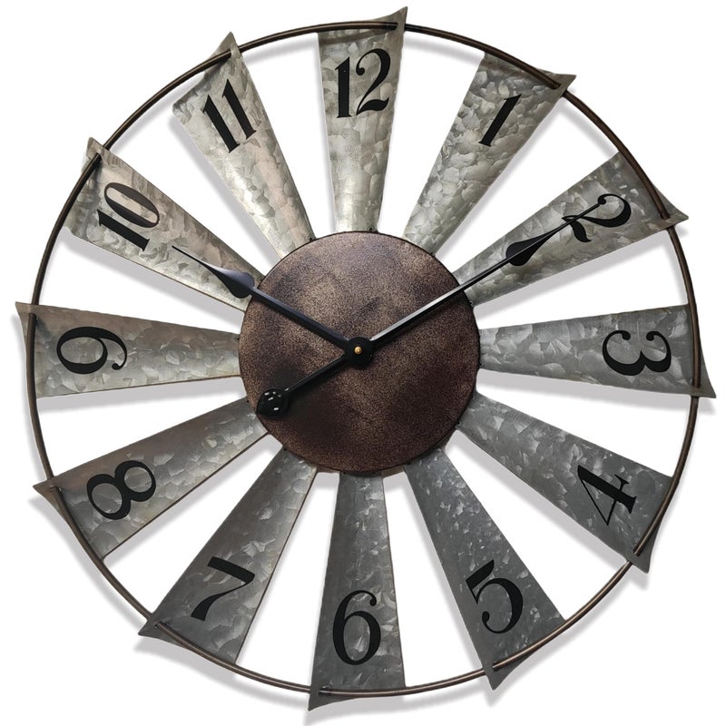 Evursua Evursua 24 Inch Modern Farmhouse Clock Large Metal Windmill Clock for Walls Indoor Outdoor HomeGalvanized Metal Decor Wall Clock Distressed 