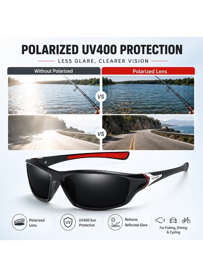 Polarized Sports Sunglasses for Men, UV400 Anti-Glare Eyewear for Fishing, Cycling, Driving, Hiking, Outdoor Activities — Lightweight TR90 Frame - Image 3