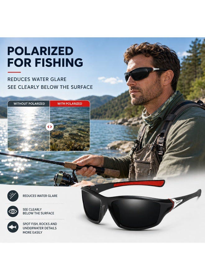 Polarized Sports Sunglasses for Men, UV400 Anti-Glare Eyewear for Fishing, Cycling, Driving, Hiking, Outdoor Activities — Lightweight TR90 Frame - Image 2