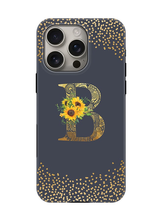 Stylizedd Tough Pro Magnetic Case for iPhone 16 Pro, Dual Layer hybrid PC + TPU Mobile Cover Matte - Custom Floral Monogram - B  (Grey ) - Image 1
