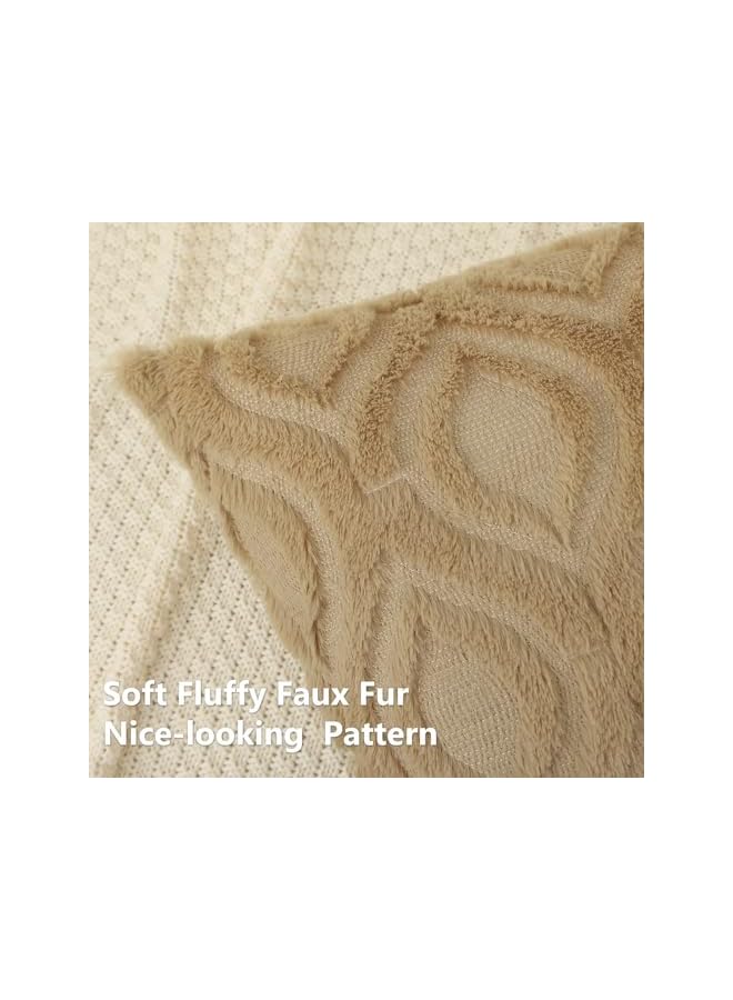 The Bros Set of 2 Faux Fur Cushion Covers 45x45 cm, Decorative Soft Plush Fluffy Velvet Cushion Cover 18X18 Inch,Square Boho Neutral Pillow case for Sofa, Taupe - Image 2