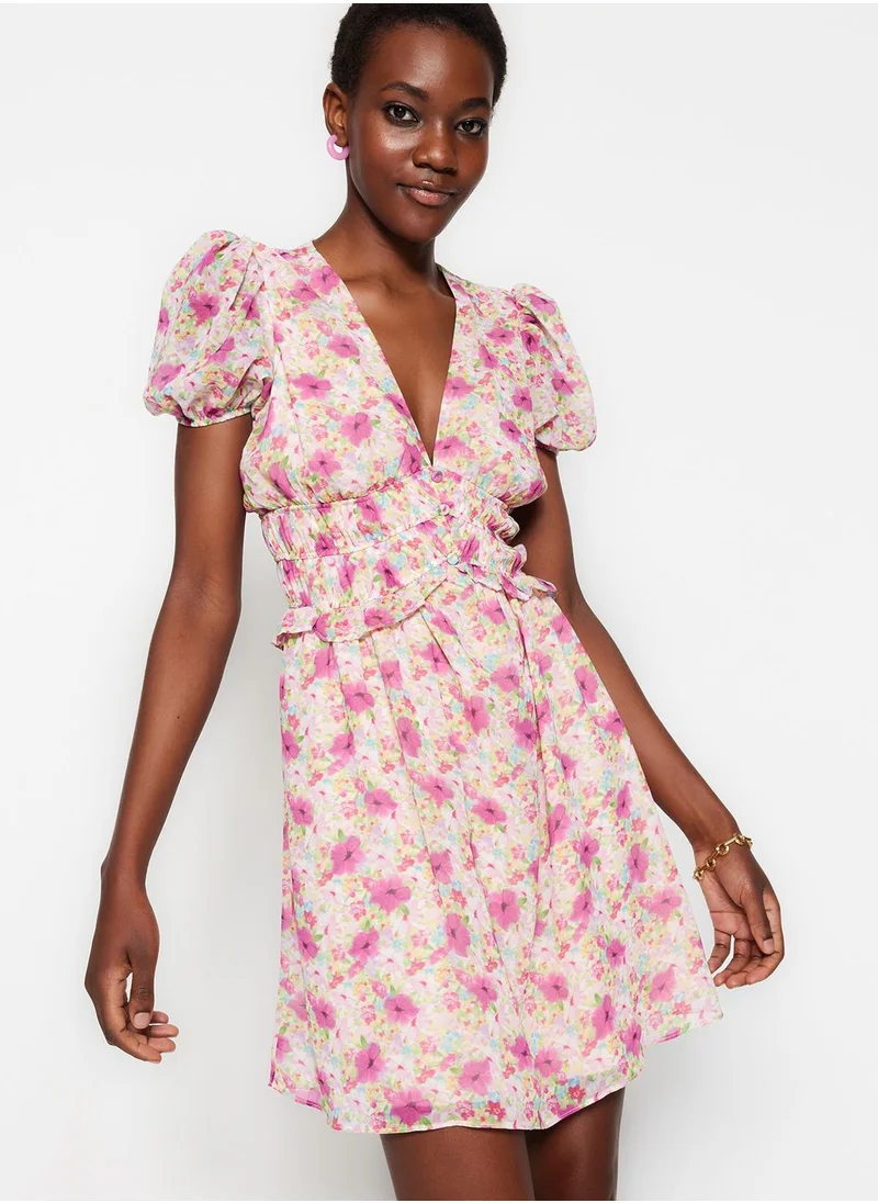 trendyol Floral Print Puff Sleeve Dress