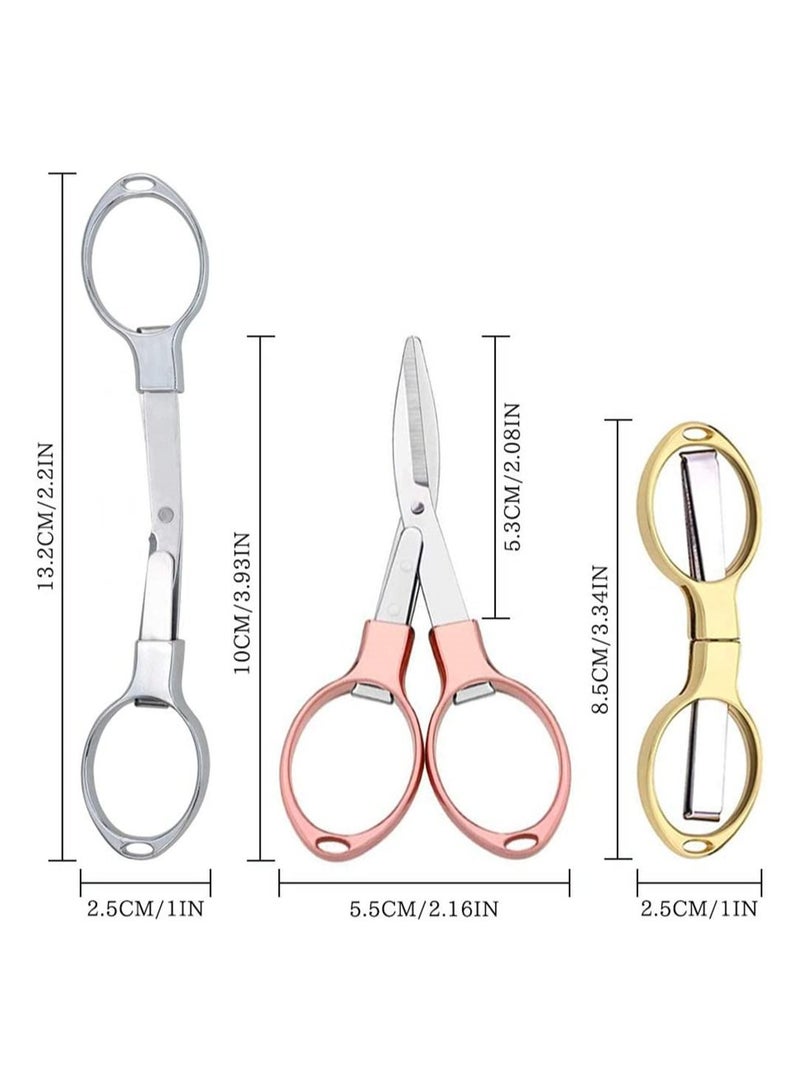 SYOSI 3 Pcs Folding Scissors Portable Stainless Steel Safety Scissors Glasses-Shaped Mini Shear - Image 2