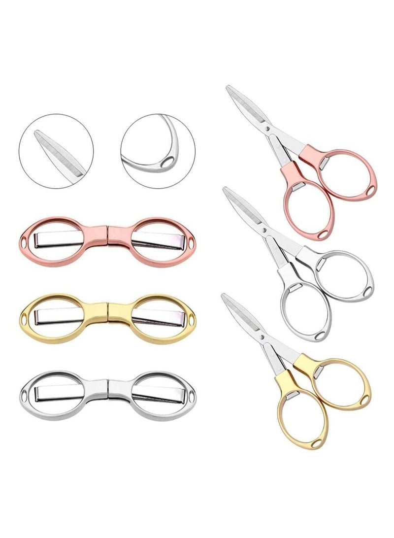SYOSI 3 Pcs Folding Scissors Portable Stainless Steel Safety Scissors Glasses-Shaped Mini Shear - Image 1