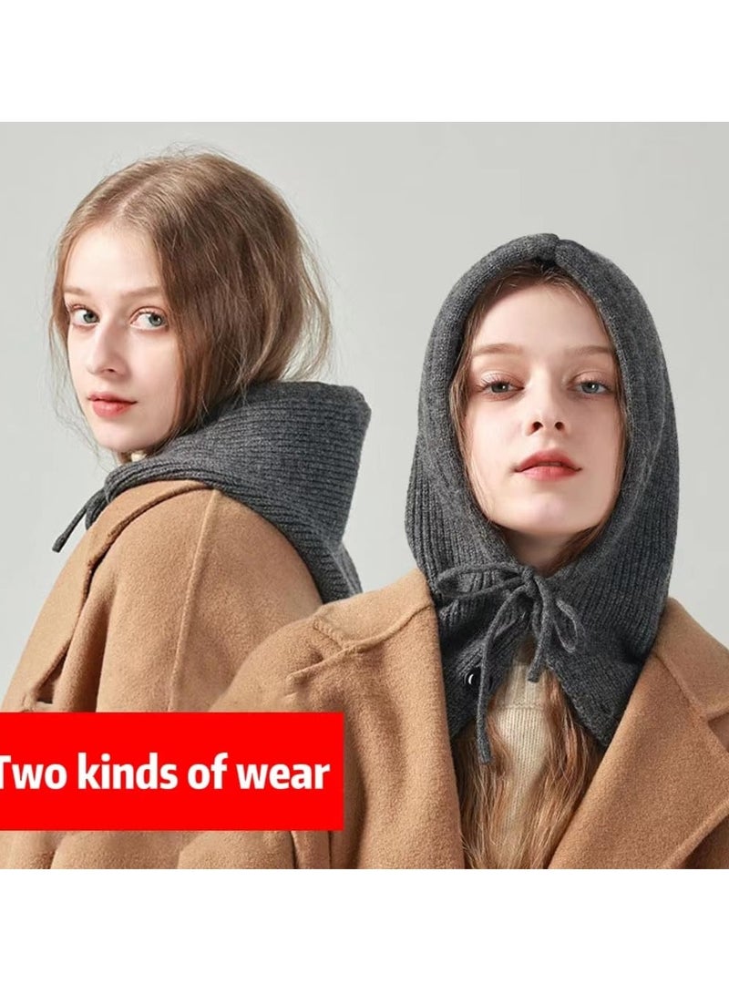 KASTWAVE Warm Winter Balaclava Beanie for Women and Men - Knit Skull Cap with Drawstring, Hooded Scarf Hat for Cold Weather - Image 3