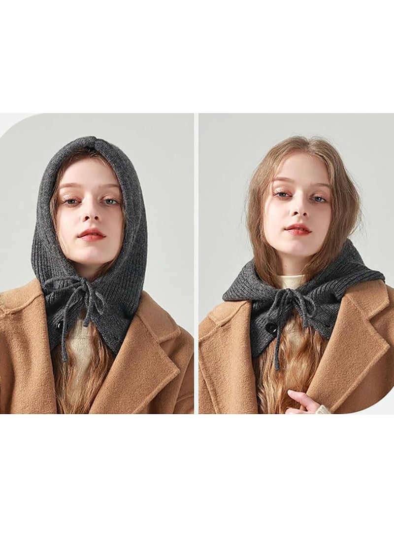 KASTWAVE Warm Winter Balaclava Beanie for Women and Men - Knit Skull Cap with Drawstring, Hooded Scarf Hat for Cold Weather - Image 5