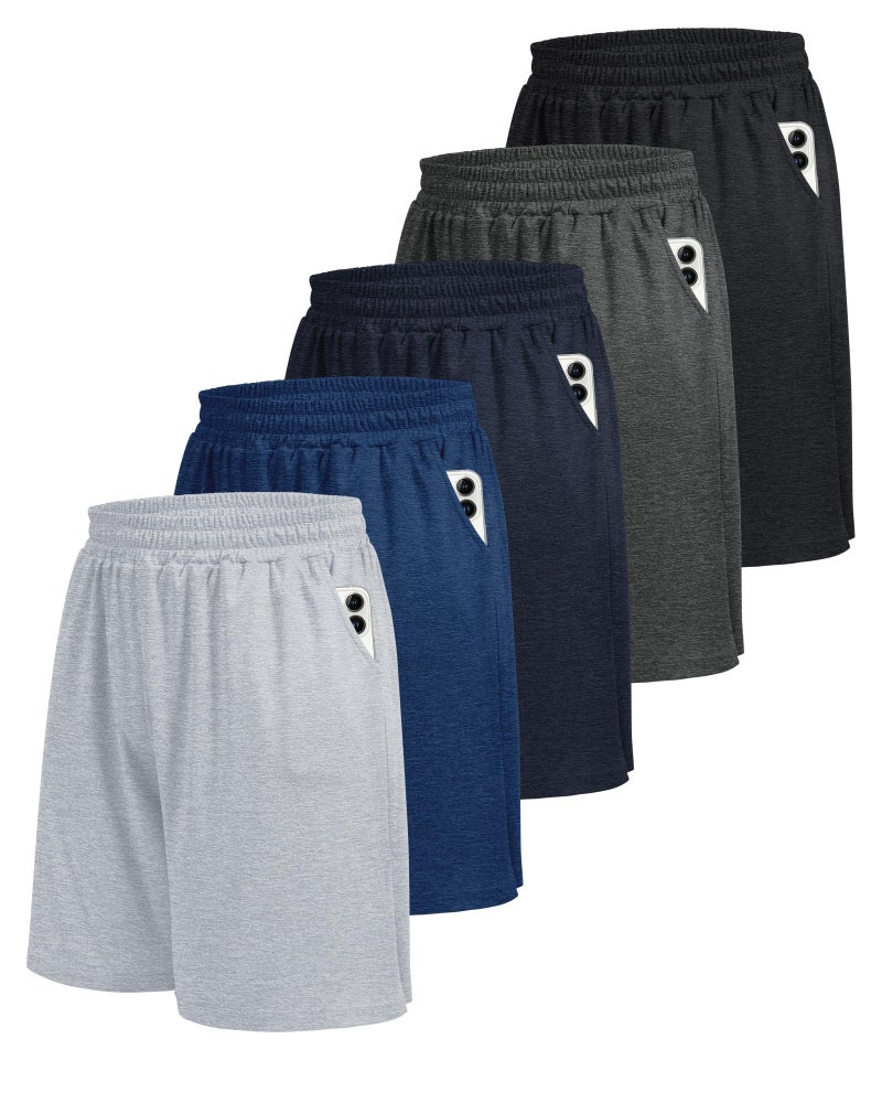 BOOJO 5 Pack Athletic Gym Mens Shorts - Workout Black Quick Dry Basketball Shorts with Pockets for Running Casual Activewear - Image 1