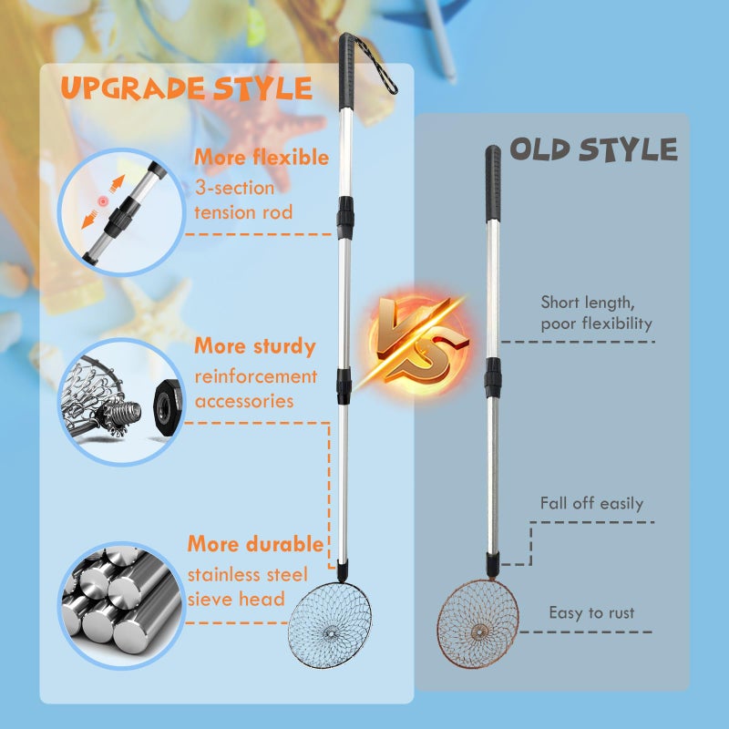 zeeloopbee 2PCS Sand Sifter for The Beach, Beach Sand Scoop Adjustable, Shell Sifting Shovels Shell Scooper for Beach with Long Handle, Beach Shark Tooth Sifter for The Beach - Image 4