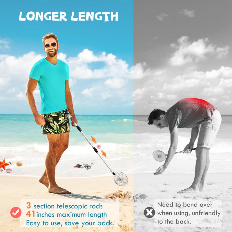 zeeloopbee 2PCS Sand Sifter for The Beach, Beach Sand Scoop Adjustable, Shell Sifting Shovels Shell Scooper for Beach with Long Handle, Beach Shark Tooth Sifter for The Beach - Image 3