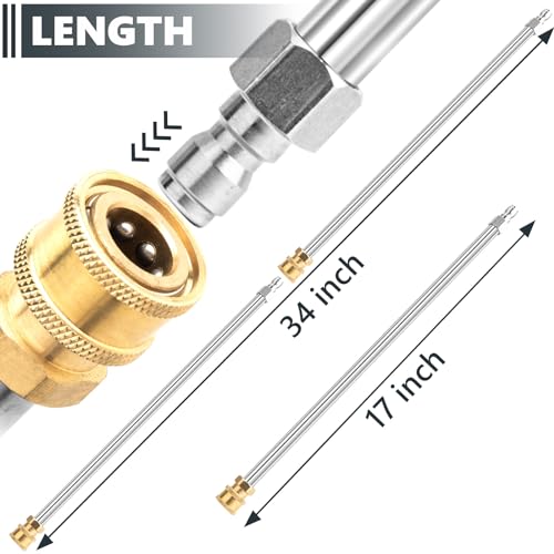 EARLEAS Pressure Washer Extension Wand, 2 Pack 17 Inch Stainless Steel Heavy Duty Wands with 1/4 Inch Quick Connect, Fits Most Pressure and Power Washers - Image 2