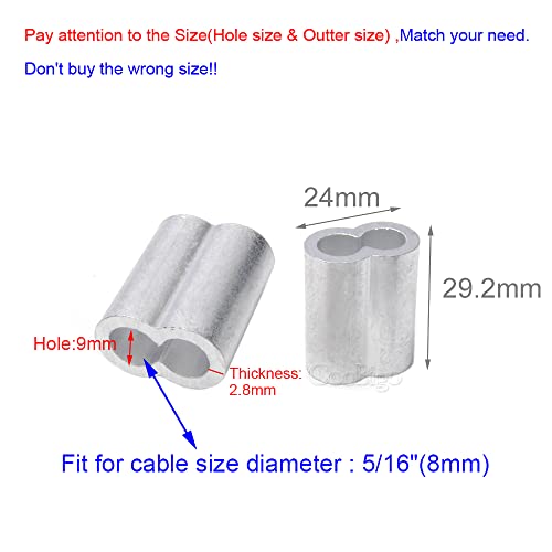 CooBigo 10pcs 5/16" Aluminum Cable Crimps Cable Ferrule Clip Fittings for Crimping Wire Rope Cable M8, FLQ049-8.0 - Image 2