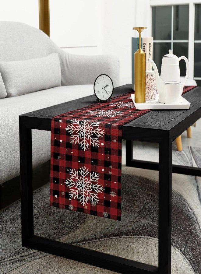 PIEPLE Christmas Table Runner-Red Black Buffalo Plaid Check snowflake-Cotton Linen-Winter Dinner Scarf Décor,Long 36 Inch Holiday Dresser Scarves,Farmhouse Xmas Kitchen Coffee/Dining Living Room Tablerunner - Image 5