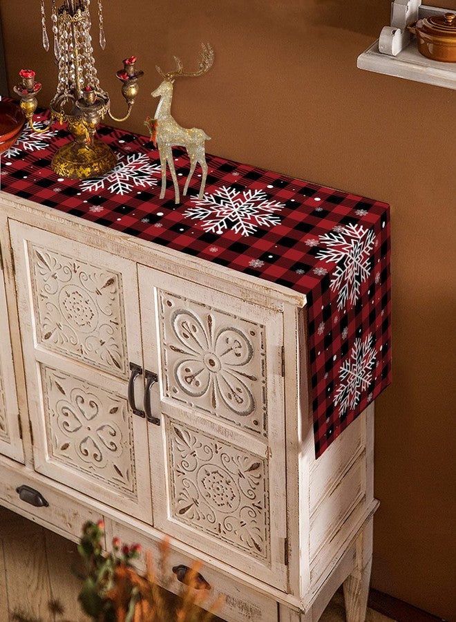 PIEPLE Christmas Table Runner-Red Black Buffalo Plaid Check snowflake-Cotton Linen-Winter Dinner Scarf Décor,Long 36 Inch Holiday Dresser Scarves,Farmhouse Xmas Kitchen Coffee/Dining Living Room Tablerunner - Image 4