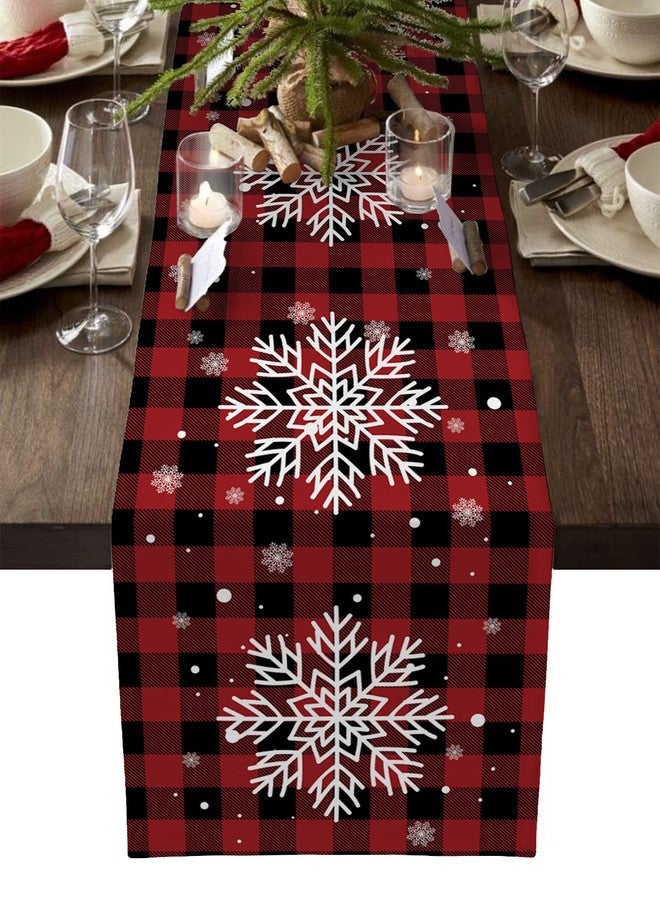PIEPLE Christmas Table Runner-Red Black Buffalo Plaid Check snowflake-Cotton Linen-Winter Dinner Scarf Décor,Long 36 Inch Holiday Dresser Scarves,Farmhouse Xmas Kitchen Coffee/Dining Living Room Tablerunner - Image 1