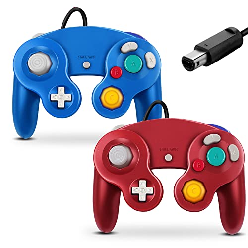 FIOTOK Gamecube Controller, Classic Wired Controller for Wii Nintendo Gamecube (Red & Blue) - Image 1