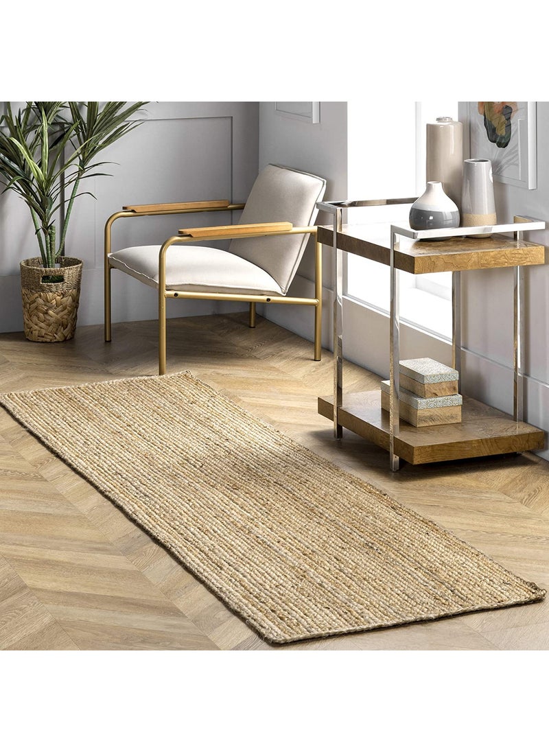 imsid imsid Home Handwoven Jute Runner Rug Natural Fibres Braided Reversible Carpet for Bedroom Living Room Dining Room 2x3 feet Beige 
