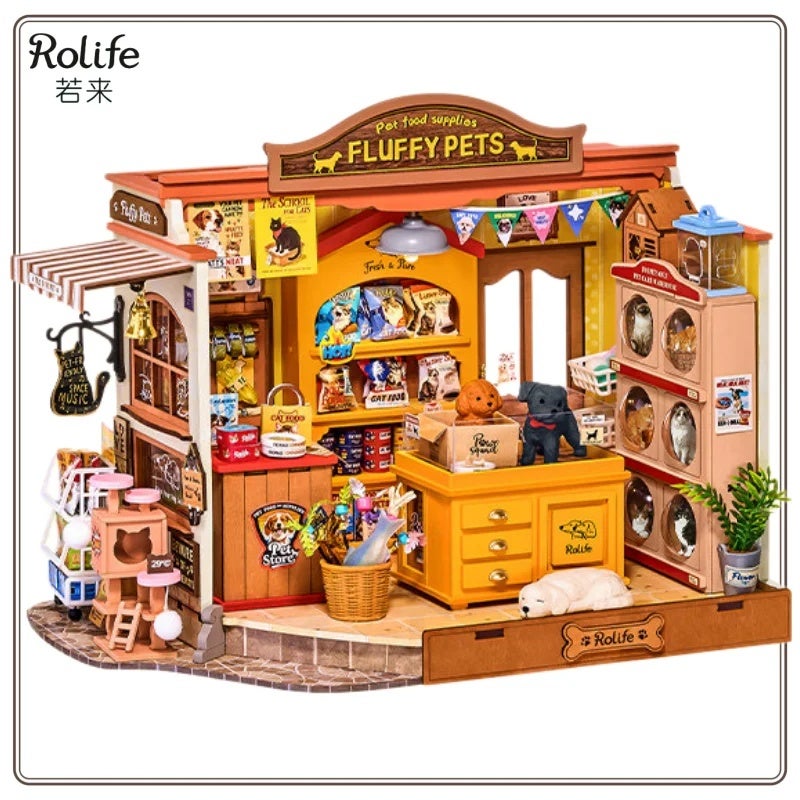 Rolife In Stock Rolife DIY Cabin Pet Store Handmade Assembled Model Pet Store Miniature Scene Toys Building Blocks Gift, 01 - Image 1