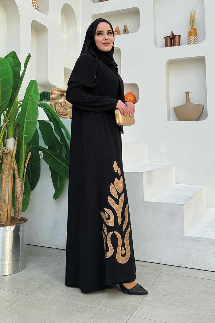 Bym Fashion Skirt Part Patterned Dress Abaya Suit 8495 Black - Image 2