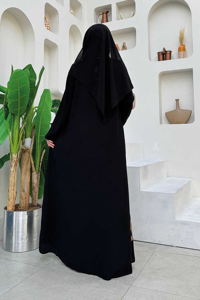 Bym Fashion Skirt Part Patterned Dress Abaya Suit 8495 Black - Image 3