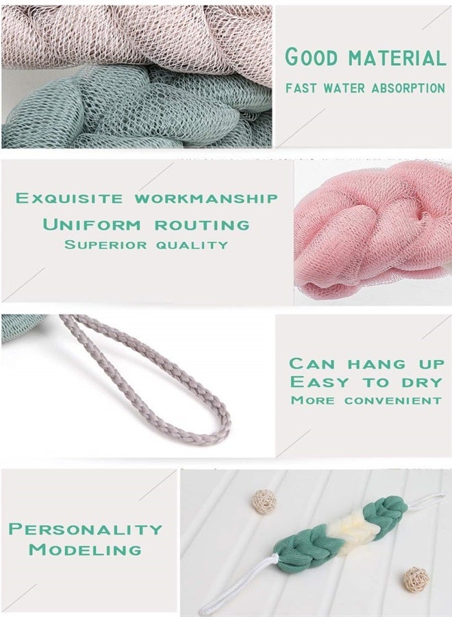 AARainbow 4 Packs Long Stretch Back Sponge with Rope Handles Back Scrubber Bath Shower Mesh Sponge Exfoliating Body Scrub Stretch Braided Loofah for Men and Women (B-1 Grey+1 Green+1 Pink+1 Coffee) - Image 3