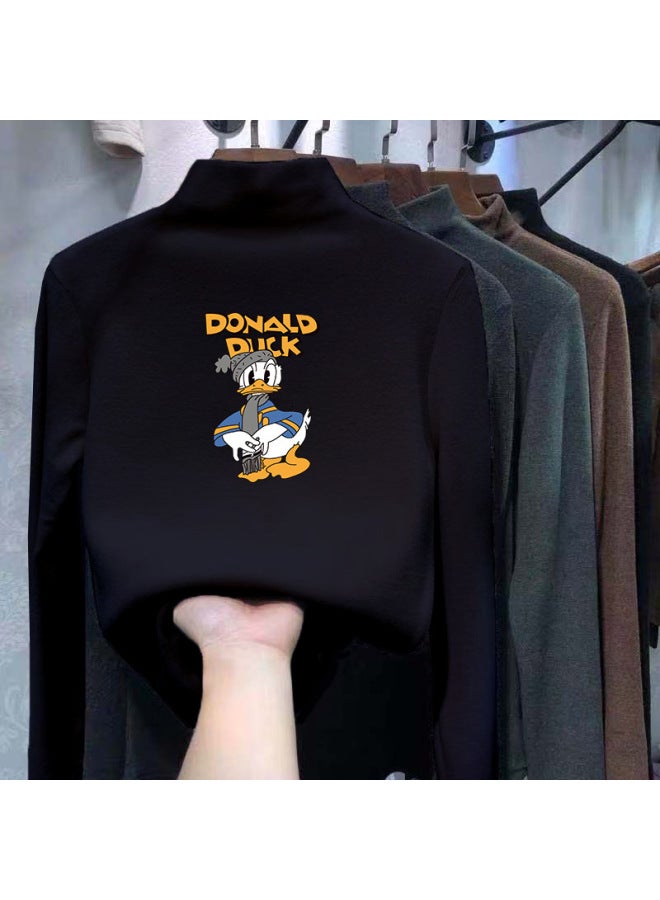 Boys And Girls Half Turtleneck German Velvet Bottoming Shirt Autumn And Winter New Warm Baby Cartoon Printed Long-sleeved T-shirt