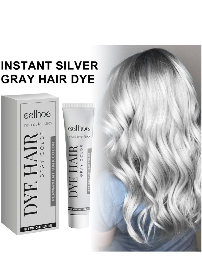 EELHOE KOAHDE Silver Gray Natural Hair Dye Cream,Hair Dye Light Gray Silver Color Cream,Gray Silver Color Cream,Grey Permanent Hair Dye,Silver Gray Natural Hair Color Cream,Silver Hair Dye,100ML - Image 1