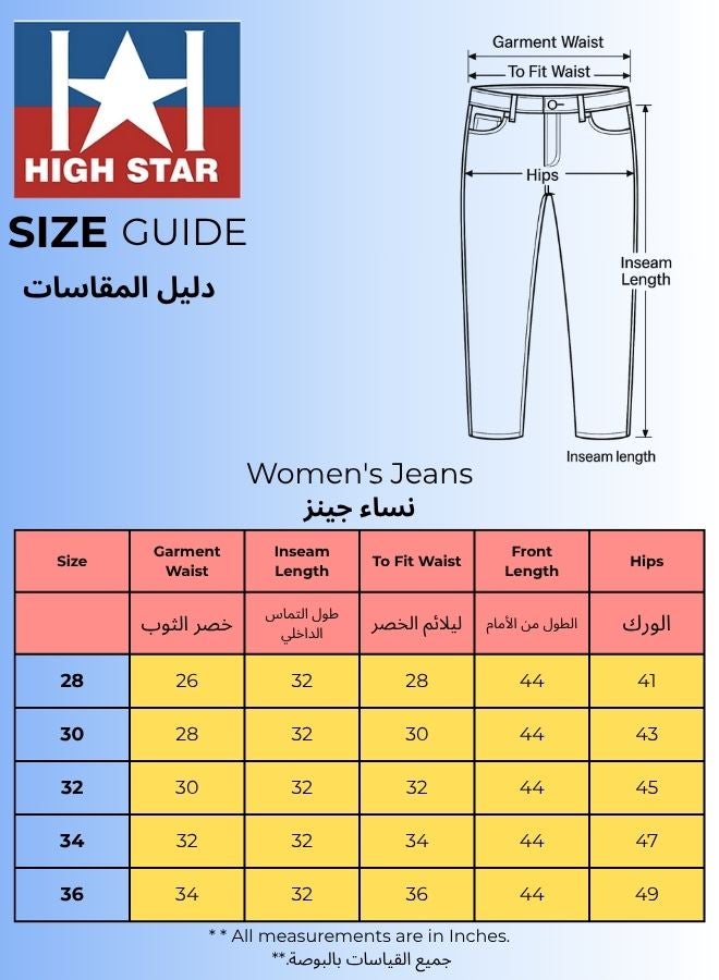 HIGH STAR Women's Blue 100% Cotton Distressed Pattern Full Length Denim Wide Leg Jeans - Image 4