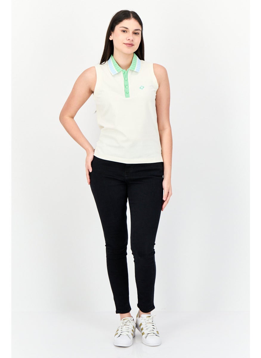 ESPRIT Women Spread Collar Cap Sleeveless Embroidered Top, Cream  - Image 3