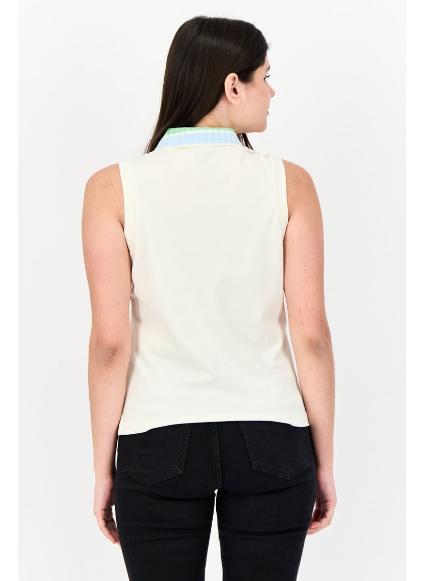 ESPRIT Women Spread Collar Cap Sleeveless Embroidered Top, Cream  - Image 4