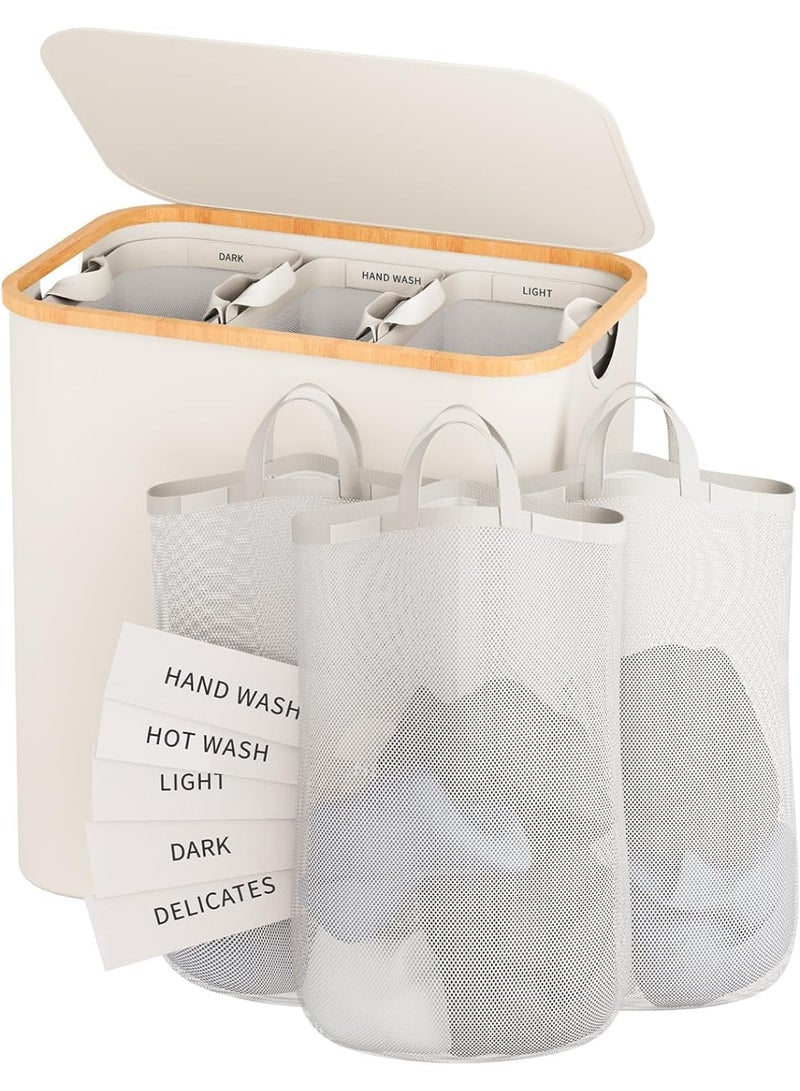 160L Hampers for Laundry Basket with Lid, Extra Large Laundry Hamper 3 Section Dirty Clothes Hampers for Laundry Divided Laundry Basket Organizer for Bedroom,Laundry Room, Dirty Clothing Hamper, Beige - Image 1