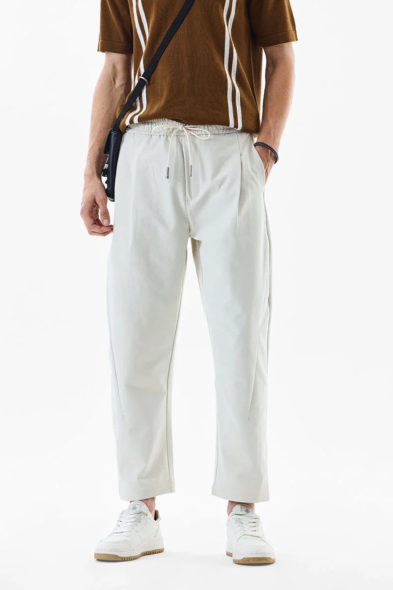 SNITCH White Solid Wide Leg Streetwear Trousers