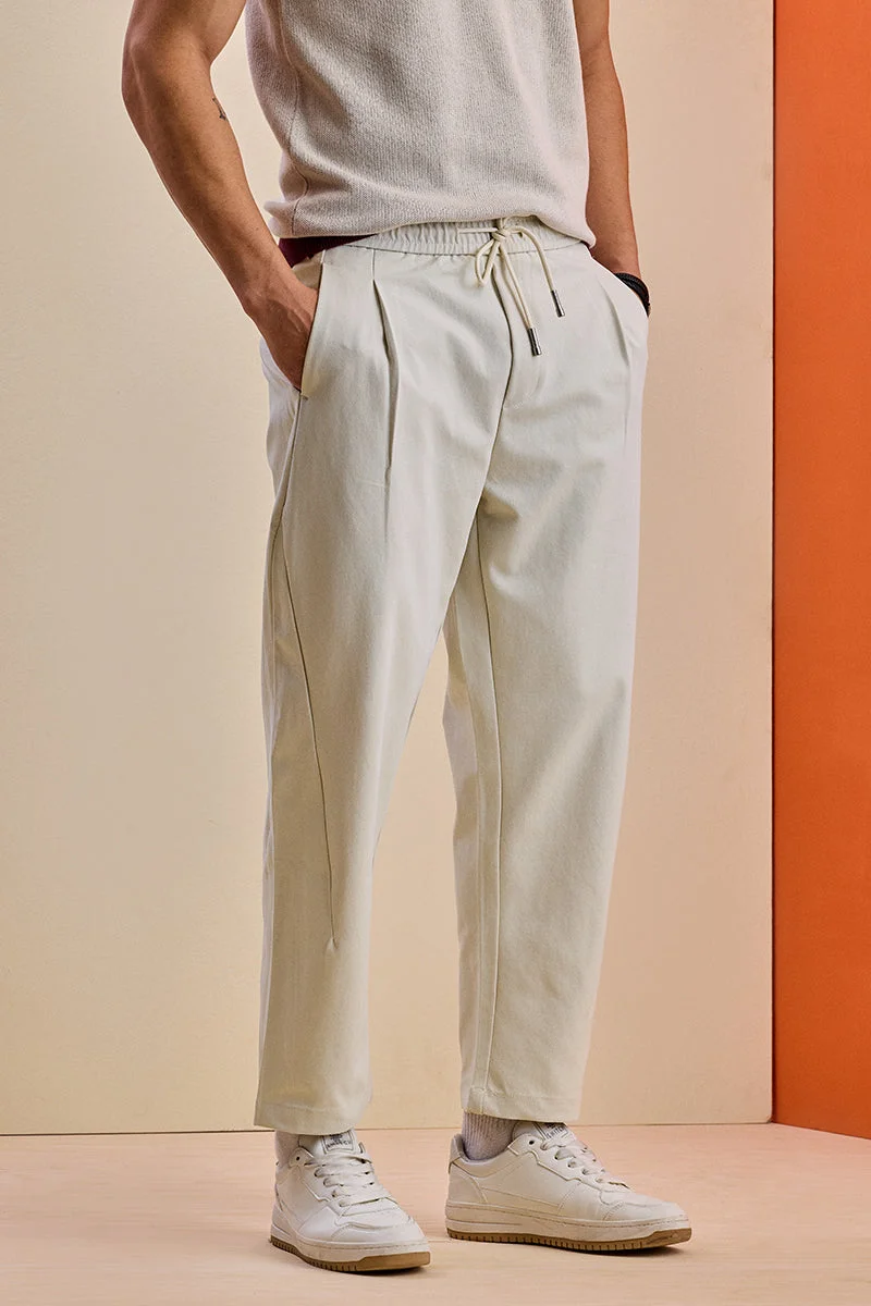 SNITCH White Solid Wide Leg Streetwear Trousers