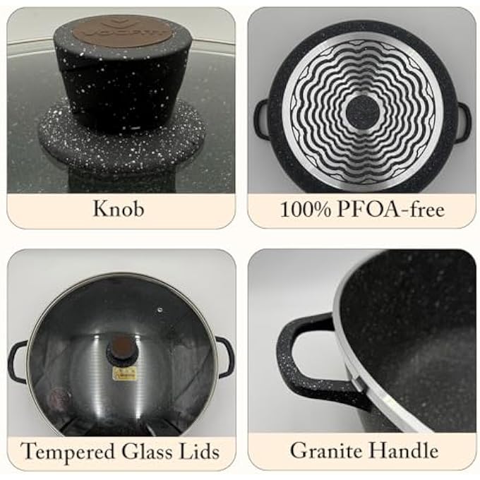 rayihni Vogati 40Cm Gray Titanium Granite Coating Casserole With Lid  Large Non Stick Cooking Pot Durable Hot Pot Biryani Pot Serving Bowl 100 Pfoa Free Granite Cookware For Home And Kitchen - Image 4