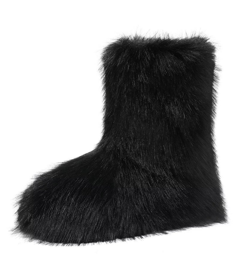 Haifago Women's Faux Fur Boots Furry Fluffy Mid-Calf Winter Snow Boot, Fashion Fuzzy Round Toe Warm Booties for Shopping Travel - Image 1