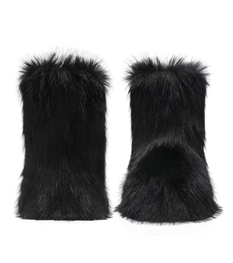 Haifago Women's Faux Fur Boots Furry Fluffy Mid-Calf Winter Snow Boot, Fashion Fuzzy Round Toe Warm Booties for Shopping Travel - Image 3