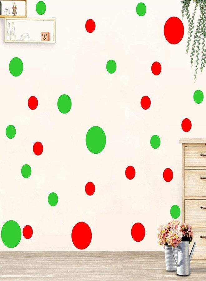 إيزما ملصقات حائط من الفينيل بنقاط البولكا باللون الأخضر الليموني والأحمر، ملصقات دائرية، ملصقات جدران الكريسماس، ملصقات جدران الفصول الدراسية، غرفة المعيشة، غرفة اللعب، جداريات فنية، ديكور منزلي لعيد الميلاد - 52 نقطة - Image 2