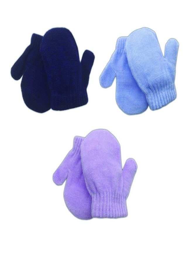 3 Pack Infant Baby Boys Mittens Warm Knitted for Winter (Navy, Blue, Purple)