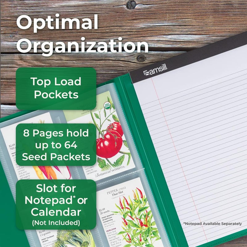 Samsill Samsill Seed Organizer 4 Pocket Reusable Garden Storage Protector 35 x 5 Clear Sleeves Planner 32 Pockets Holds Up to 64 Packets Green - Image 5