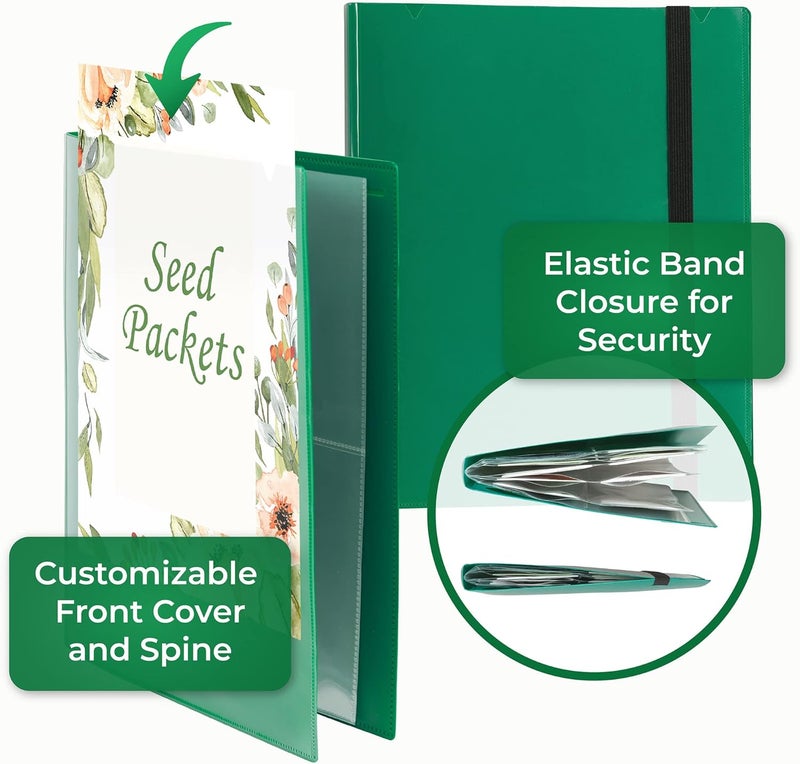 Samsill Samsill Seed Organizer 4 Pocket Reusable Garden Storage Protector 35 x 5 Clear Sleeves Planner 32 Pockets Holds Up to 64 Packets Green - Image 2