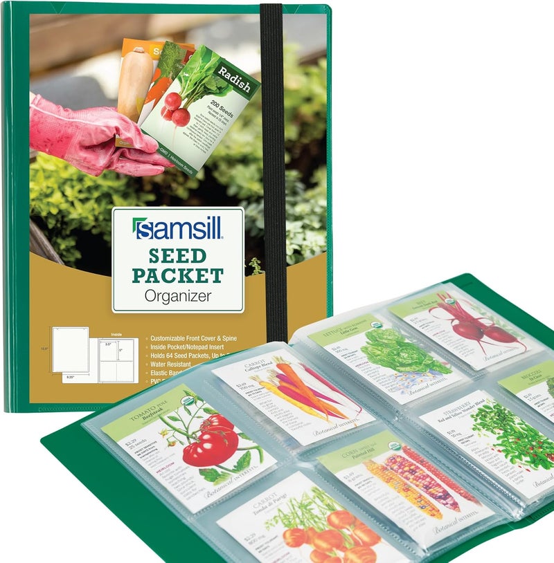 Samsill Samsill Seed Organizer 4 Pocket Reusable Garden Storage Protector 35 x 5 Clear Sleeves Planner 32 Pockets Holds Up to 64 Packets Green - Image 1
