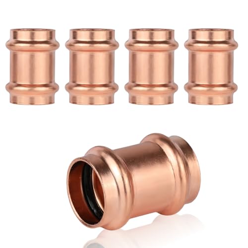 GUOFIS Pack of 5 GUOFIS Copper Press Coupling Fittings1 Inch x 1 Inch Copper Press Fit CouplerNO StopPRESS027 - Image 1