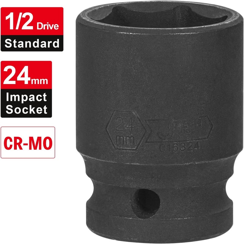 Jetech 1/2 Inch Drive 24mm Standard Impact Socket, Chrome Molybdenum Alloy Steel, 6-Point Design, Metric - Image 2