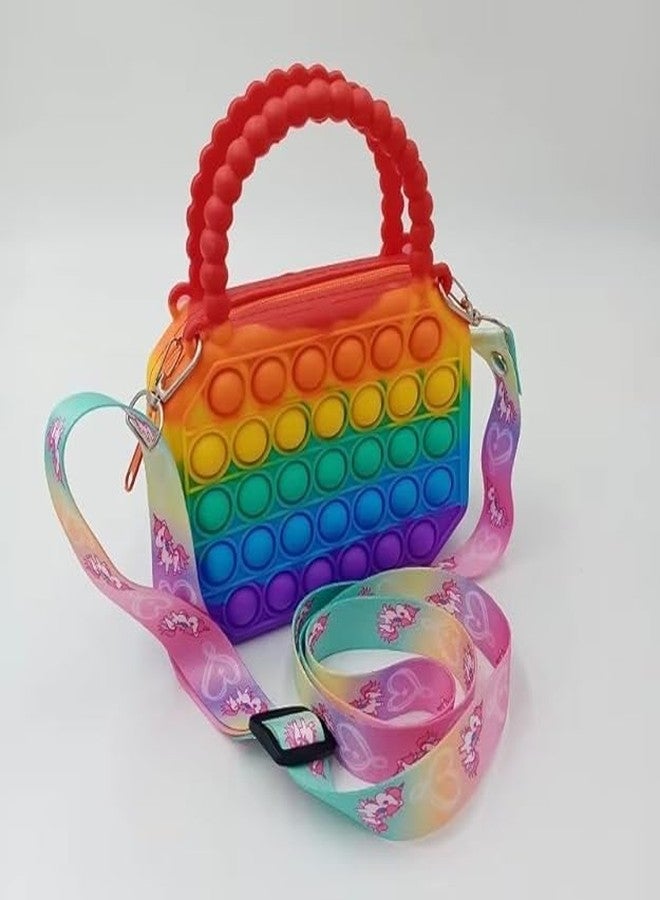 TADRUP Small Silicone Pop it Sling Bag for Kids, Glitter Crossbody Bag, Waterproof Cute Hand Bag Purse, Popit Fashion Shoulder Bag for Small Accessories Best Gifts for Kids Girls (1 Pcs, Multicolor) - Image 2