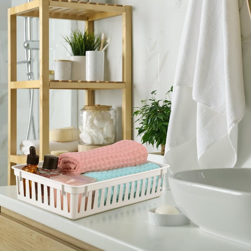 كاست ويف حزمة من 6 سلال بلاستيكية، صناديق تخزين صغيرة 10.24 × 6.5 × 2.36 بوصة، منظمات بلاستيكية للأرفف، المكاتب، المطبخ، الحمام، الوجبات الخفيفة، مستحضرات التجميل، الحرف اليدوية (أبيض) - Image 4