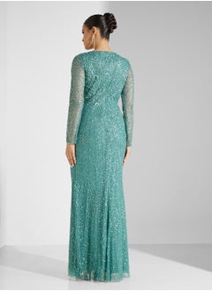 Adrianna Papell Long Sleeve Bead Long Dress  - Image 2
