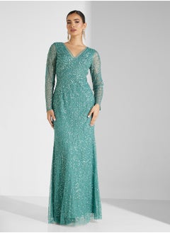 Adrianna Papell Long Sleeve Bead Long Dress  - Image 4